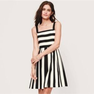 Pleated black and white striped dress LOFT